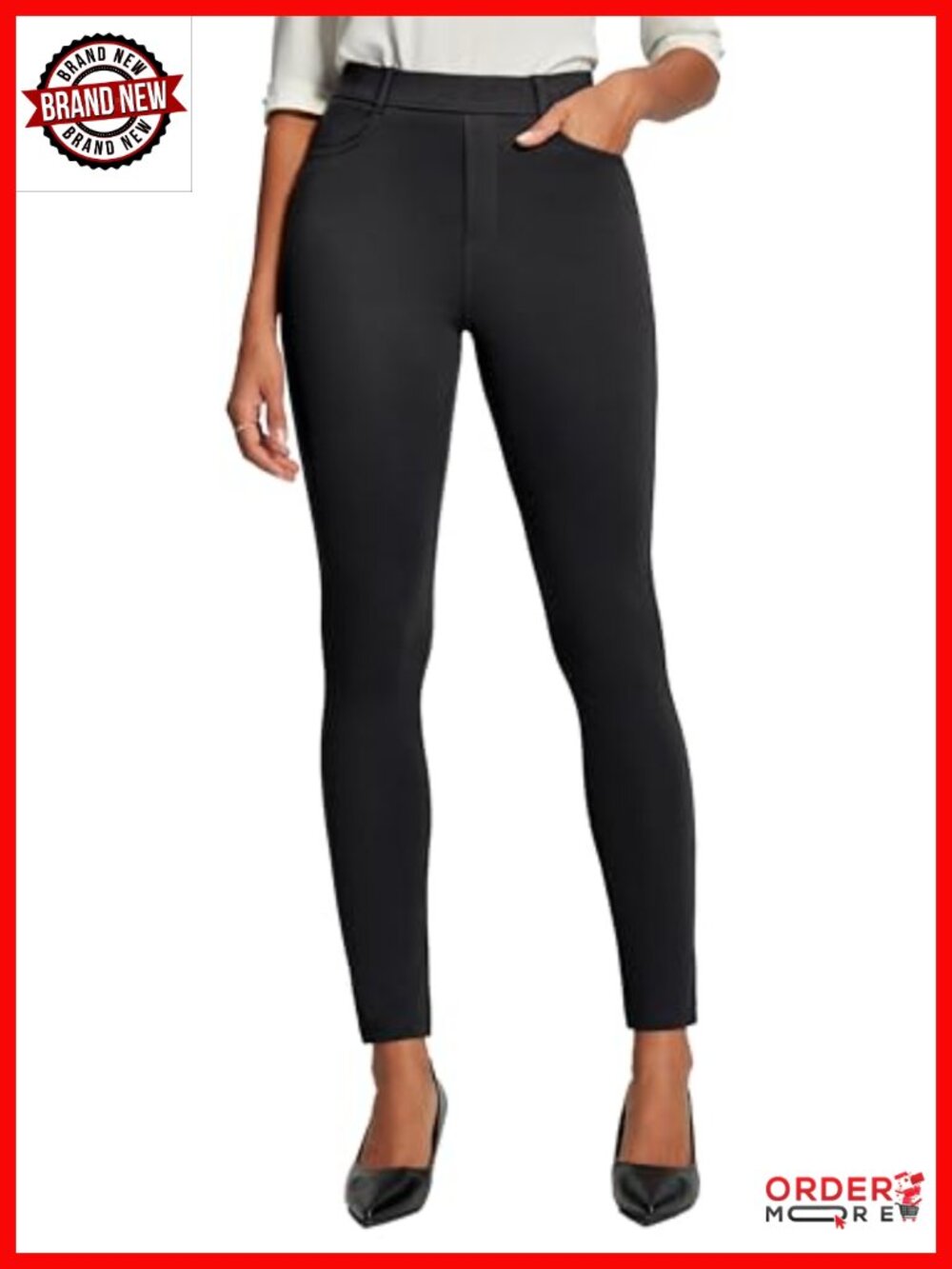 Women's Pull On Stretchy Dress Pants Business Casual High Rise Skinny Slacks